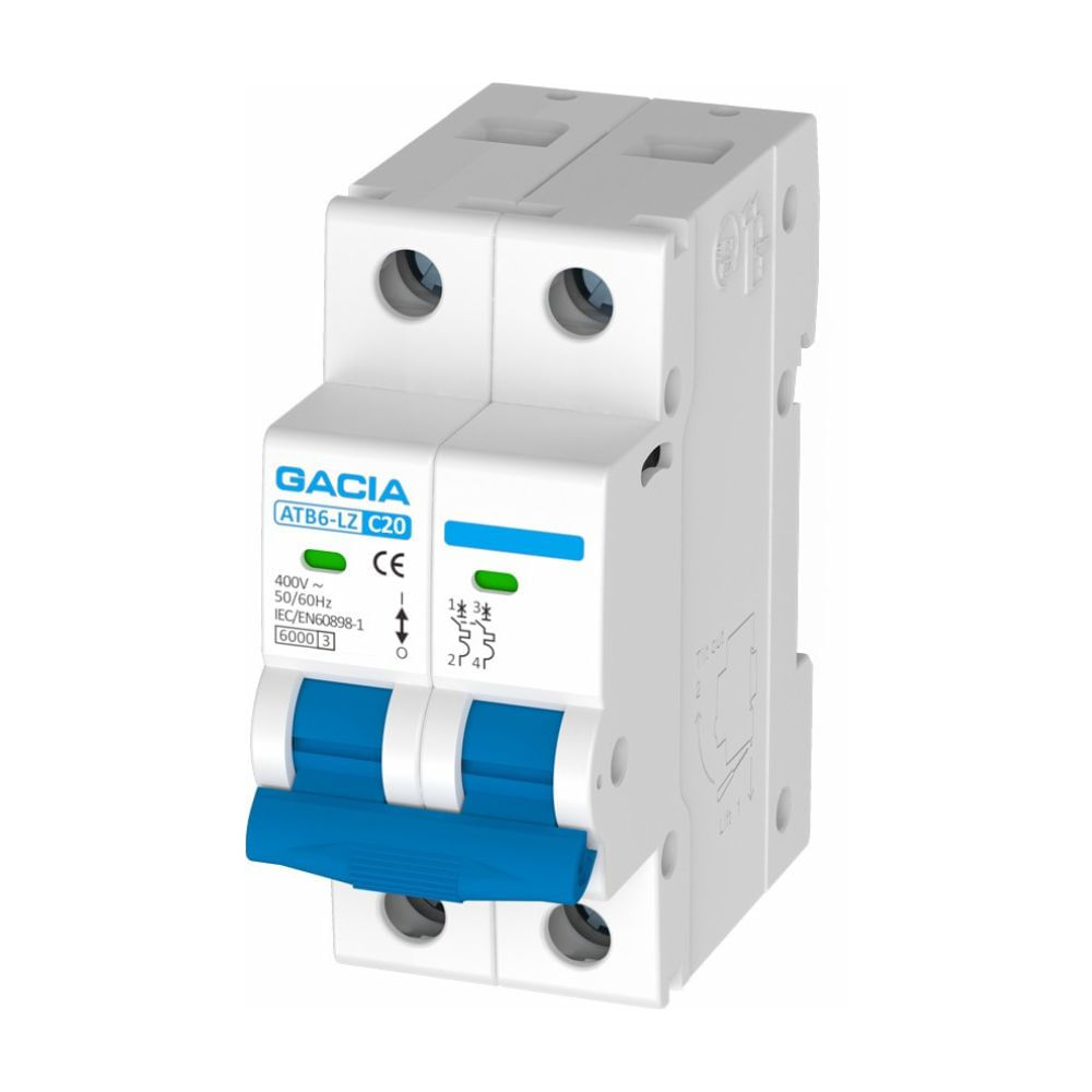 Interruptor Termomagnético Gacia SB6LC 2x20A Blanco PVC Interruptor Termomagnético Gacia SB6LC 2x20A Blanco PVC