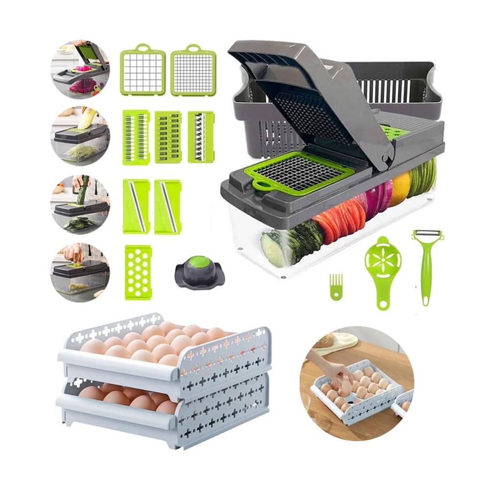 Cortador Picador De Alimentos + Porta Huevos 2 Niveles
