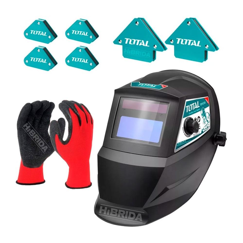 Careta Casco De Soldar Total Más Escuadras Magnéticas Y Guante - Combo