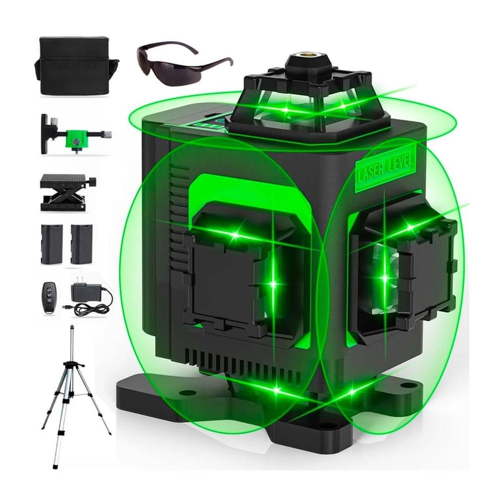 Nivel Láser 3D Verde 12Líneas Lente 2Baterías + Trípode