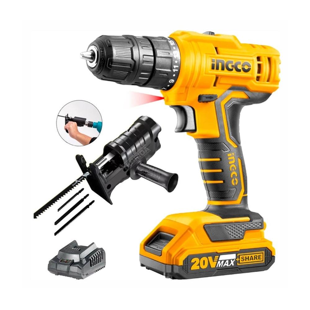 Combo Taladro Atornillador Ingco 20V Adaptador Caladora