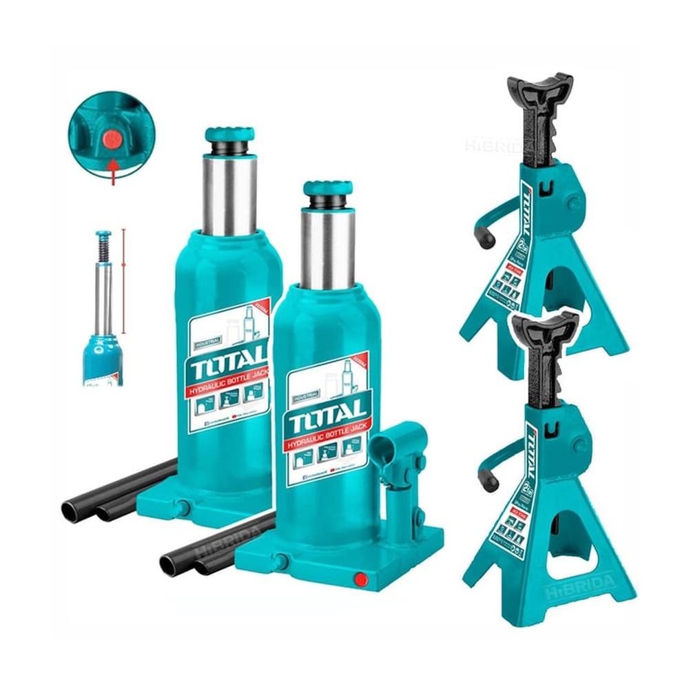 Combo Gata Hidráulica Botella 2Ton X2 + Caballete Auto 2 Ton Total