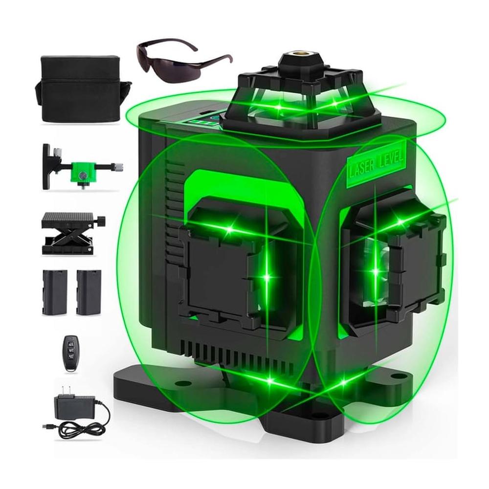 Nivel Láser 3D Verde 12 Líneas 2 Baterías Lente Multiuso Recargable