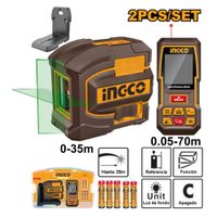 Kit Nivel Láser Autonivelante Ingco 35M + Medidor de Distancia Láser Ingco 70M COSLL0401