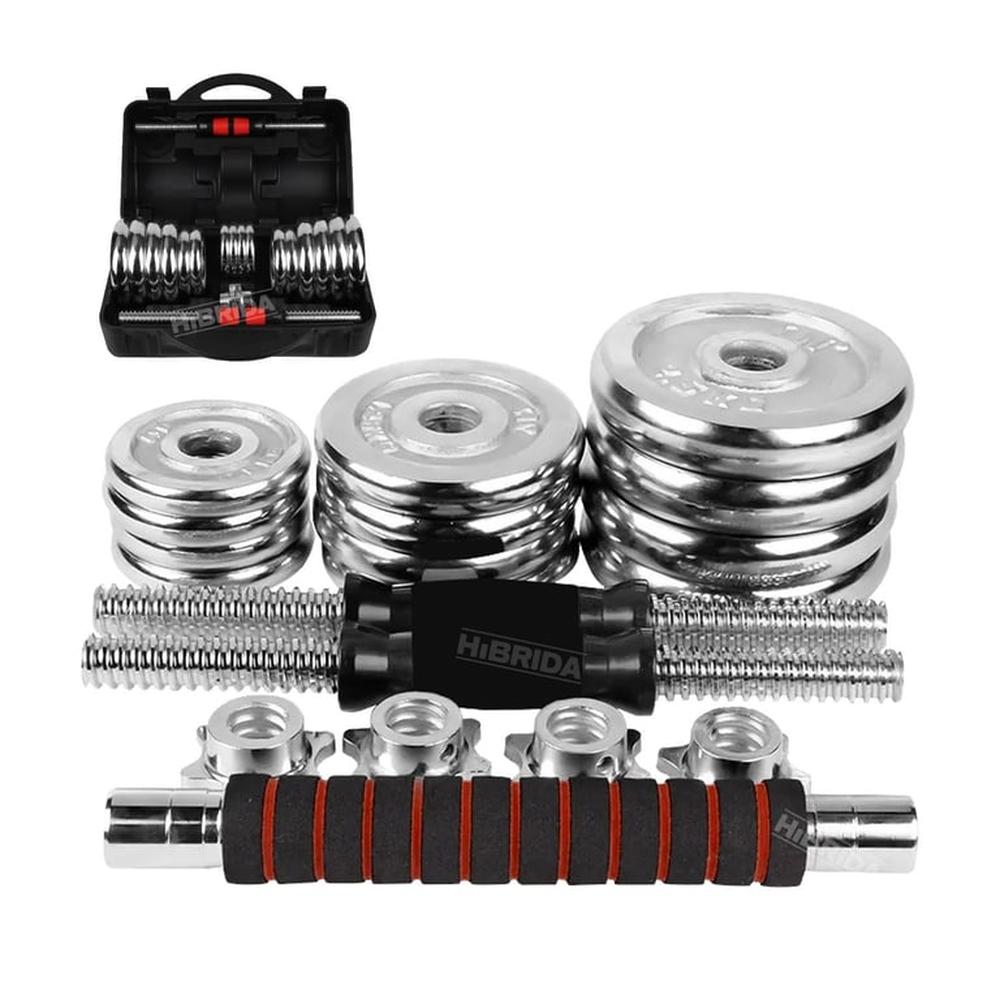 Set 20K Pesas Y Mancuernas Cromadas Ejercicios Fitness