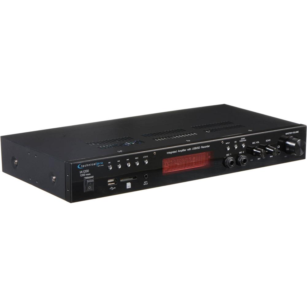 Amplificador Integrado Technical Pro IA1200 con Entradas USB y SD, 1200W, Control de Graves y Agudos