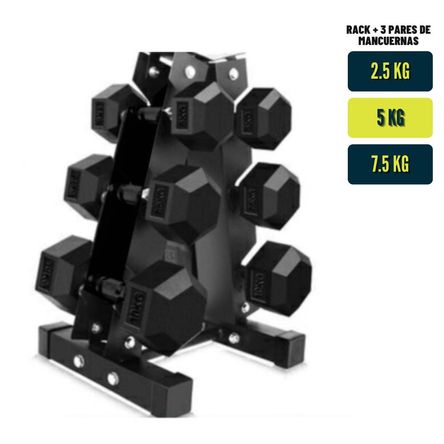 Set de Mancuernas Hexagonales  + Soporte Rack de Pesas
