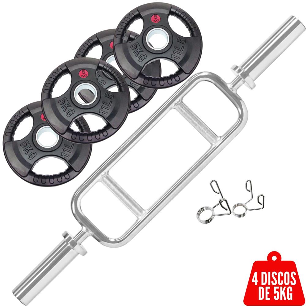 Barra Romana Olímpica + 20 kg de Discos Olímpicos + Seguros