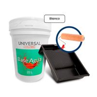 Látex Acrilico Antihongos Mate + Rodillo 12"" + Bandeja Universal Colors Blanco 5gl
