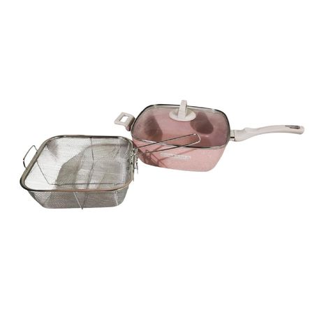 Sartén Cuadrado Romania Antiadherente 28 cm con Tapa de Vidrio Templado Rosado Sartén Cuadrado Romania Antiadherente 28 cm con Tapa de Vidrio Templado Rosado