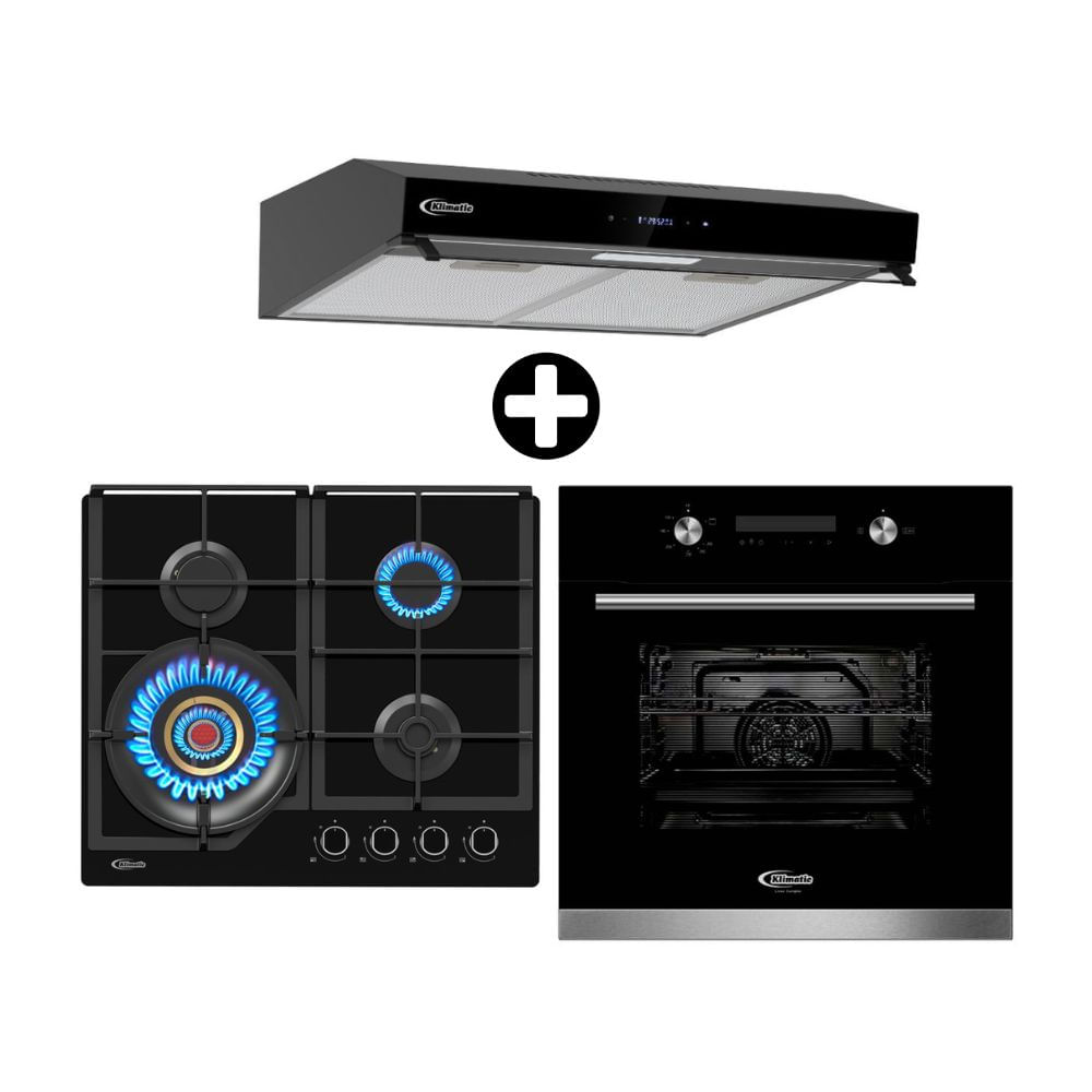 COMBO Klimatic: Cocina empotrable Vulcano 4 hornillas + Campana extractora Amsterdam 60cm + Horno empotrable a gas Bonn