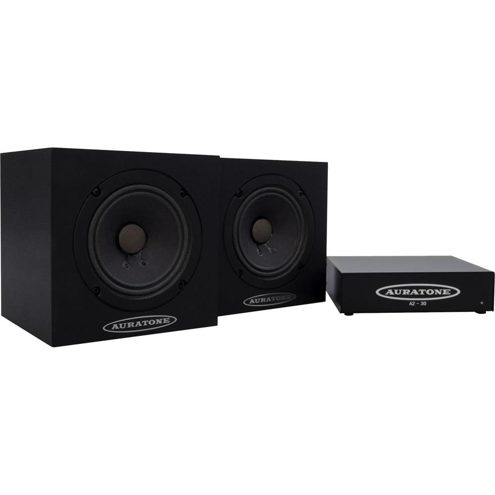 Auratone 5C Super Sound Cubes y A2-30 Amp Bundle (Acabado Laminado Negro, 2 Altavoces, 1 Amplificado