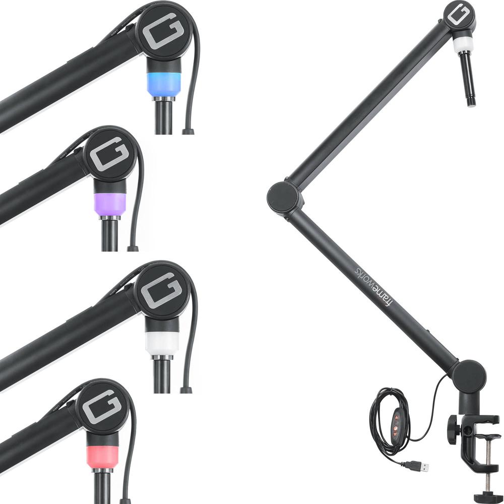 Soporte de Micrófono Gator Professional para Broadcast con Luz LED y Brazo Articulado para Podcast