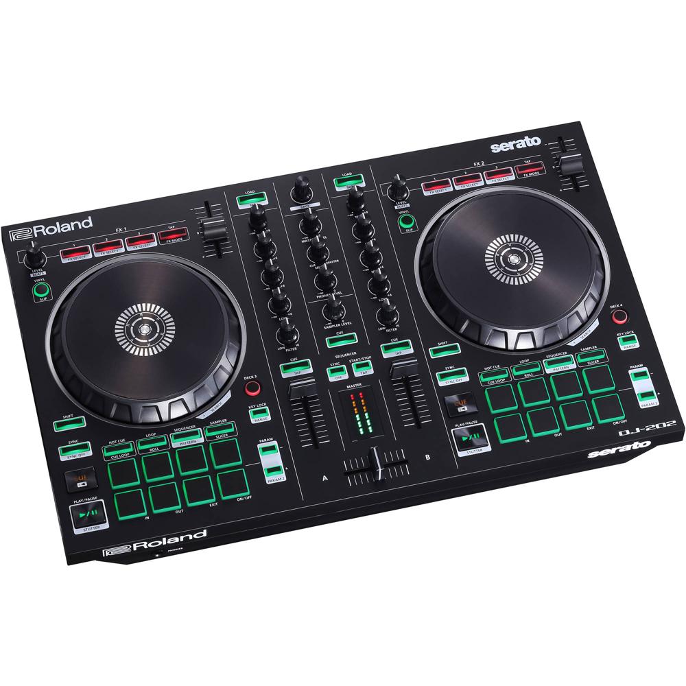 Controlador DJ Roland DJ-202 de 2 Canales y 4 Decks para Serato DJ Lite con Pads Dedicados y Secuenc