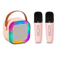 Parlante Karaoke Inteligente Portátil con 2 Micrófonos y Luces LED K12 Rosado