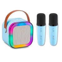 Parlante Karaoke Inteligente Portátil con 2 Micrófonos y Luces LED K12 Celeste