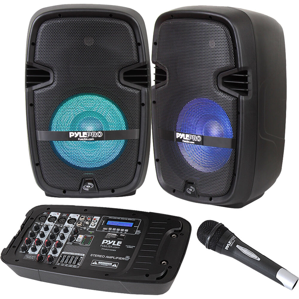 Kit de Altavoces PA Pyle Pro PPHP210AMX con Mezclador Amplificador de 600W, Dos Altavoces de 10"", Ca