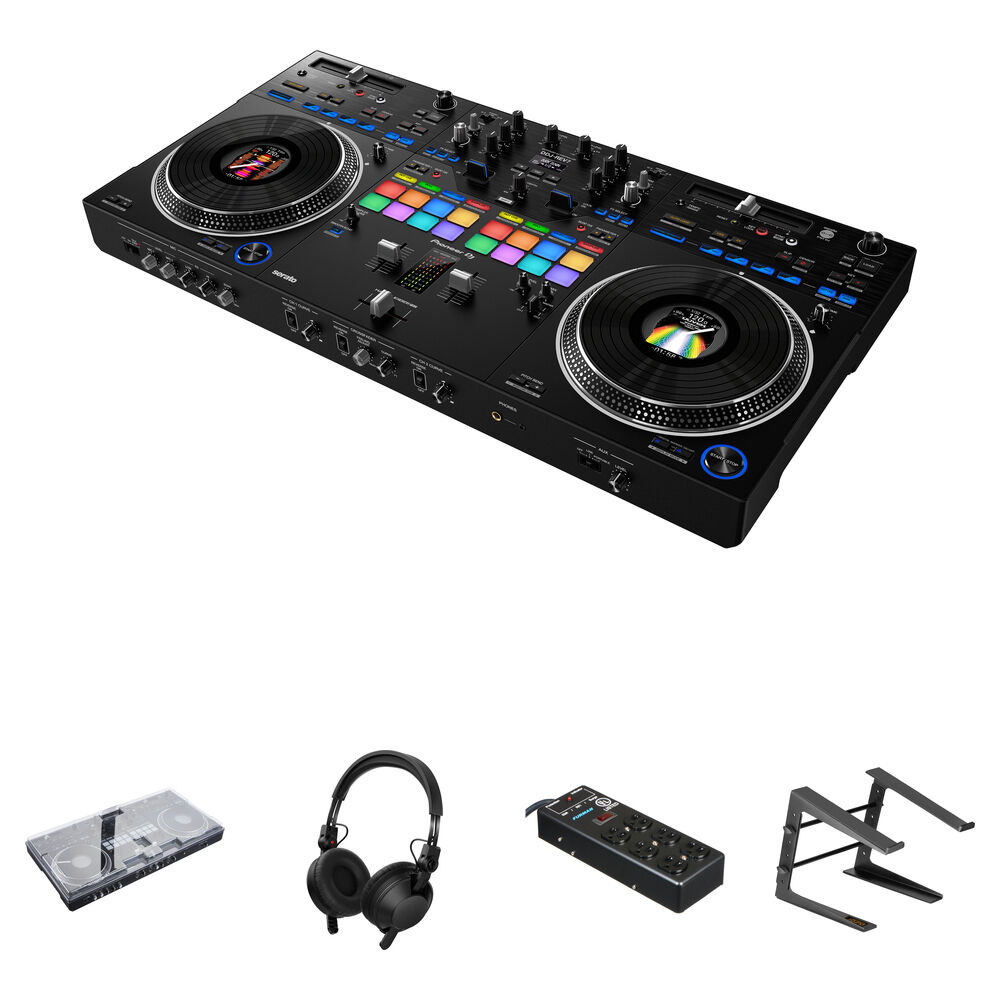 Pioneer DJ DDJ-REV7 Controlador Serato DJ Pro de 2 Canales con Cubierta, Auriculares, Regleta de Ene