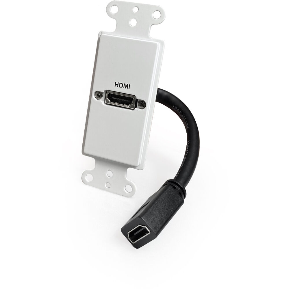 Placa de Pared HDMI Pasante de Una Gang con Pigtail (Blanca) - Puerto HDMI Femenino Frontal, Pigtail