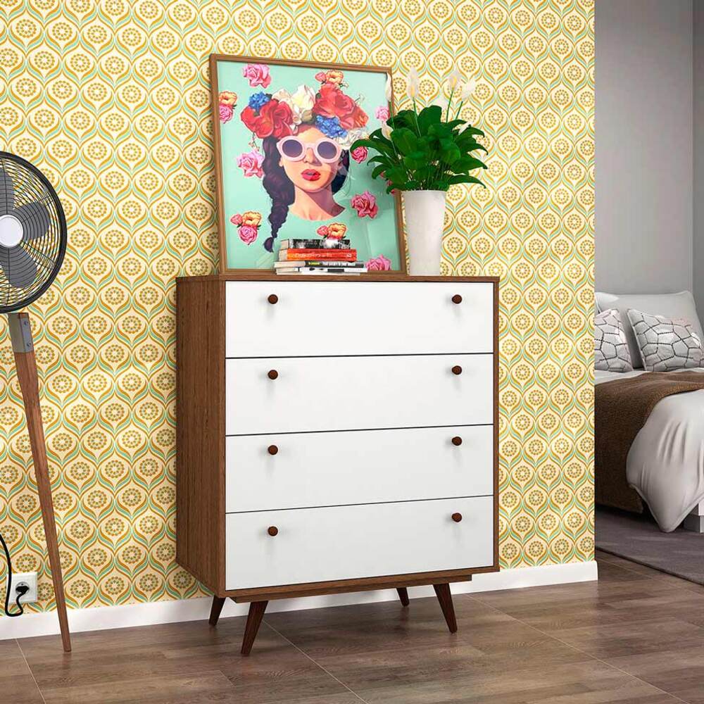 Cómoda Moderna Kim 4 Cajones Marrón/Blanco R&R MUEBLES