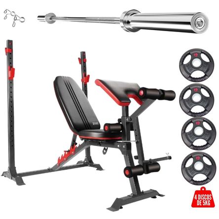 Combo Olímpico Banca Multitrainer Iron Barra Disco