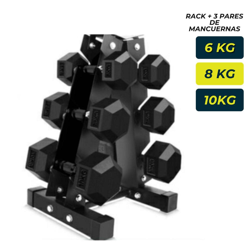 Combo de Mancuernas Pesas Hexagonales + Soporte Rack Xtreme Combo de Mancuernas Pesas Hexagonales + Soporte Rack Xtreme
