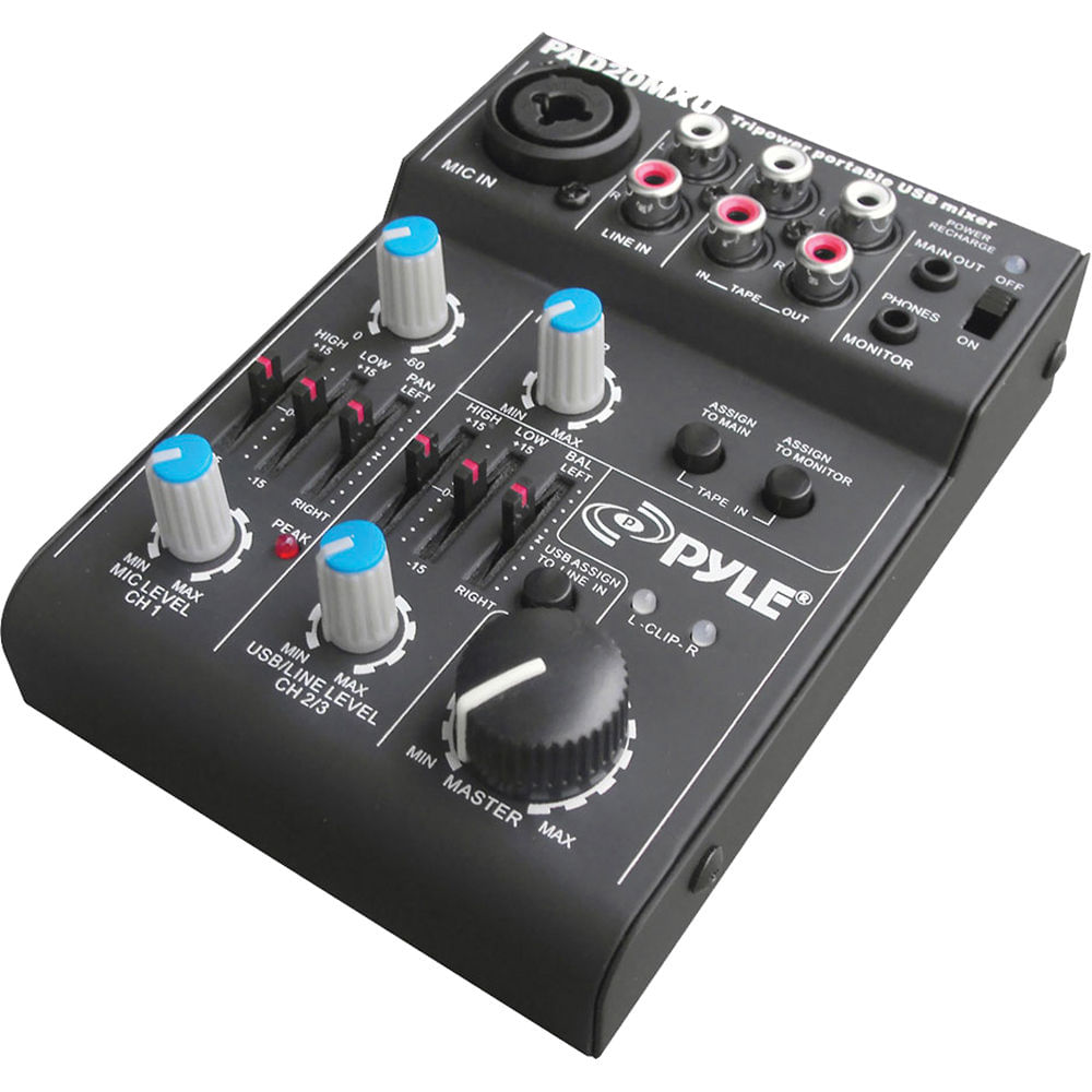 Mezclador de Audio Compacto Pyle Pro de 5 Canales con Interfaz USB y Batería Recargable