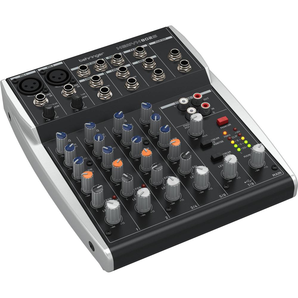 Mezclador Analógico Behringer XENYX 802S de 8 Entradas con USB, Diseño Compacto y Portátil, Preamp X