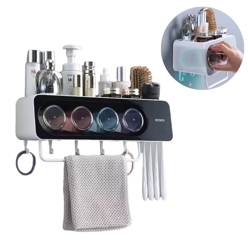 Organizador De Baño 4 Vasos con Porta Cepillos Negro  3123VAS03