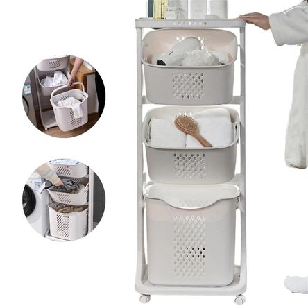 Estante Organizador De Lavandería De 3 Niveles Con Repisa Y Ruedas  4190004