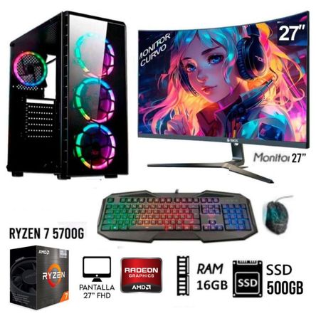 Computadora Pc Gamer Ryzen 7-5700G Ram 16GB Disco Solido 500GB Monitor 27” FHD Computadora Pc Gamer Ryzen 7-5700G Ram 16GB Disco Solido 500GB Monitor 27” FHD