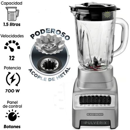 Licuadora 1.5L con 12 Velocidades y Función de Pulso BLACK AND DECKER BL1140MS Silver Licuadora 1.5L con 12 Velocidades y Función de Pulso BLACK AND DECKER BL1140MS Silver