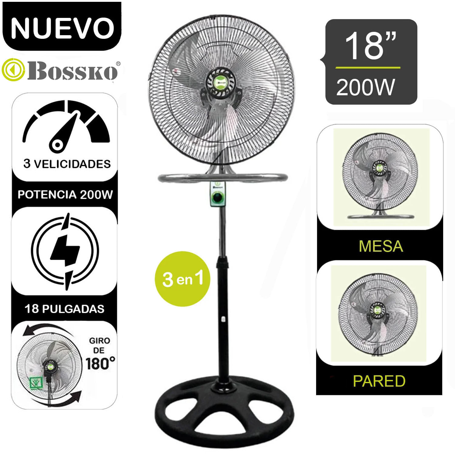 Ventilador Pedestal 3 en 1 BK-8218VING De 18"" 200 Watts