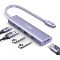 Hub Tipo C 5 en 1 UGREEN 3 Puertos USB 3.0 5gbps 1 Puerto HDMI 4K 100W
