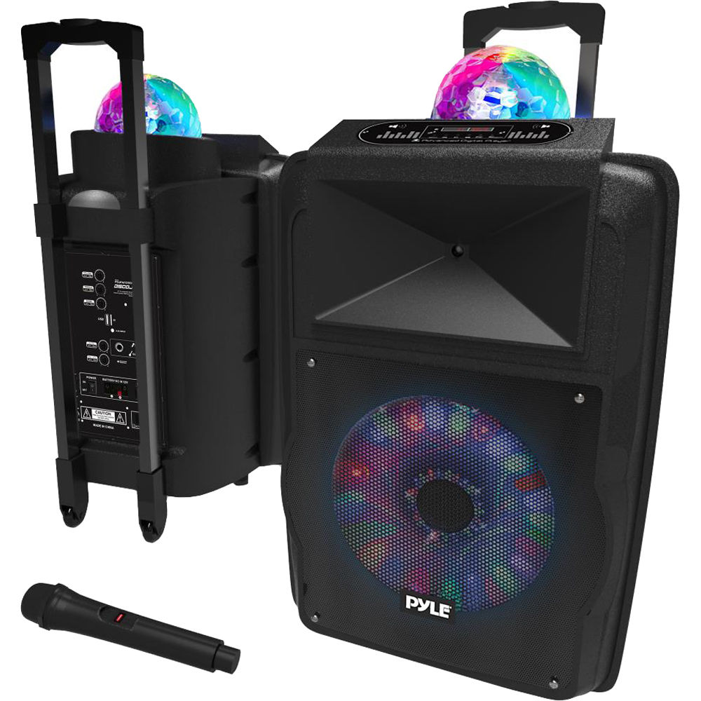 Sistema PA Portátil Pyle Pro PSUFM1280B de 12"" 700W con Luz Integrada, Bluetooth, Radio FM y Micrófo