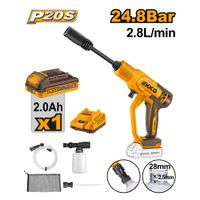 Hidrolavadora Inalámbrica Ingco 20V P20S Batería 2.0AH + Kit de Accesorios CPWLI20362