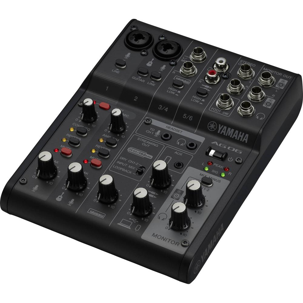 Yamaha AG06MK2 Mezclador de 6 Canales y Interfaz de Audio USB (Negro) - Entradas Combo Mic/Line