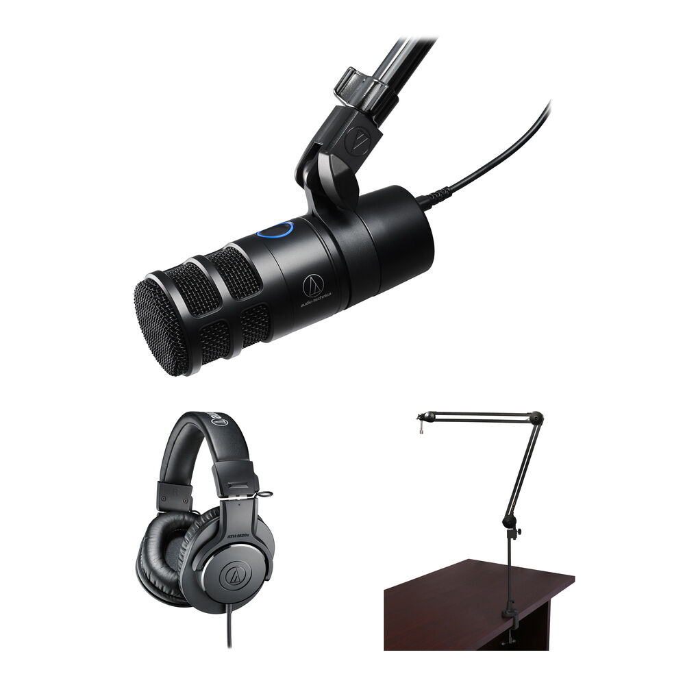 Audio-Technica Consumer AT2040USB Dynamic USB Podcast Microphone Kit with Headphones and Broadcast A