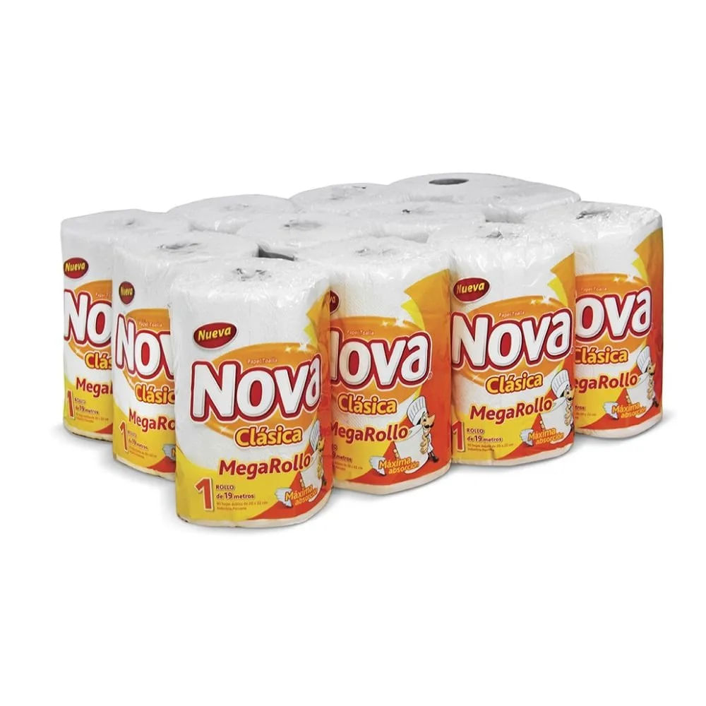 Papel Toalla NOVA Clásica Megarollo 106 Hojas Pqt x 12 Rollos