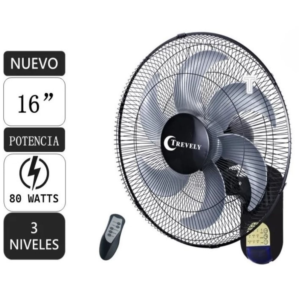 Ventilador de pared 16"" TREVELY VT-164 control remoto 80W