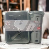 Táper Rectangular Lunch Box con Cubierto y Vaso Hermético Gris