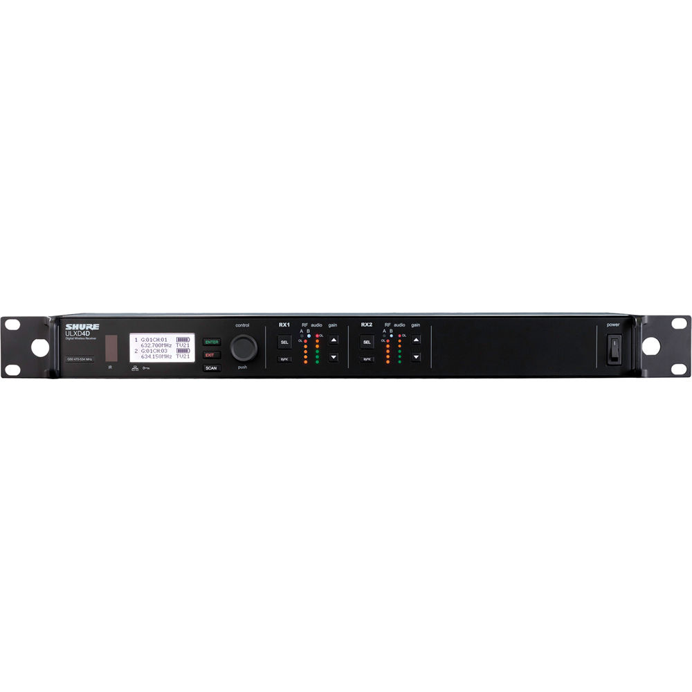 Receptor Inalámbrico Digital Doble Canal Shure ULXD4D (G50: 470 a 534 MHz) para Grandes Espacios y I