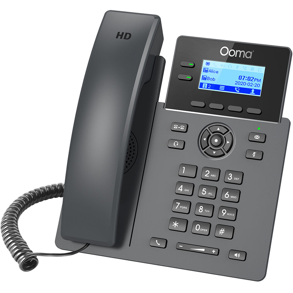 Teléfono de Escritorio Ooma 2602W IP y Wi-Fi de 2 Líneas con Soporte PoE y Pantalla Monocromática Re