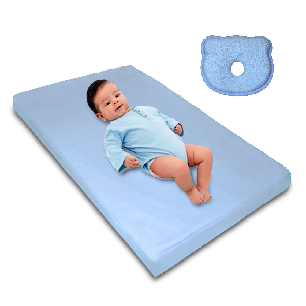 Topper Cuna Bebé Sobre Colchón Espuma Viscoelástica Impermeable Celeste Teraflex