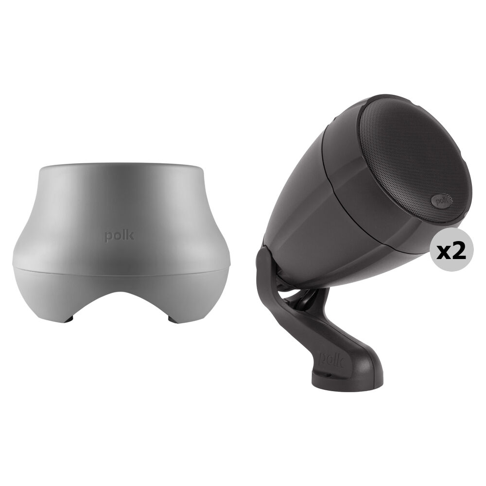 Polk Audio Atrium Sat300 - Par de Altavoces para Exterior y Kit de Subwoofer (Altavoces Marrón Casta