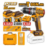 Taladro Percutor Brushless Chuck Metálico Ingco 20V 86NM  Baterías con Accesorios CIDLI20868