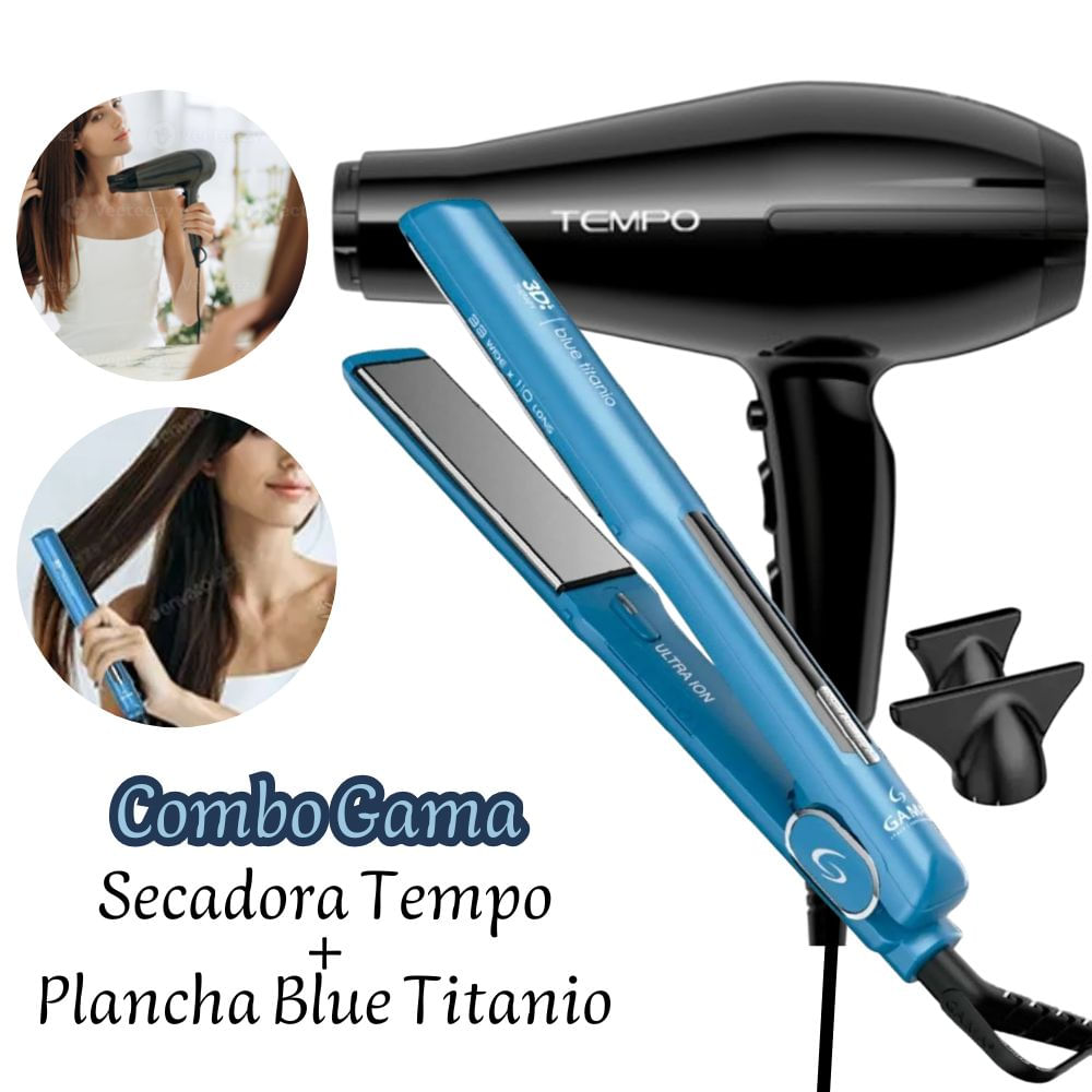 COMBO GAMA PLANCHA TITANIUM DIG + SECADORA TEMPO NEGRO