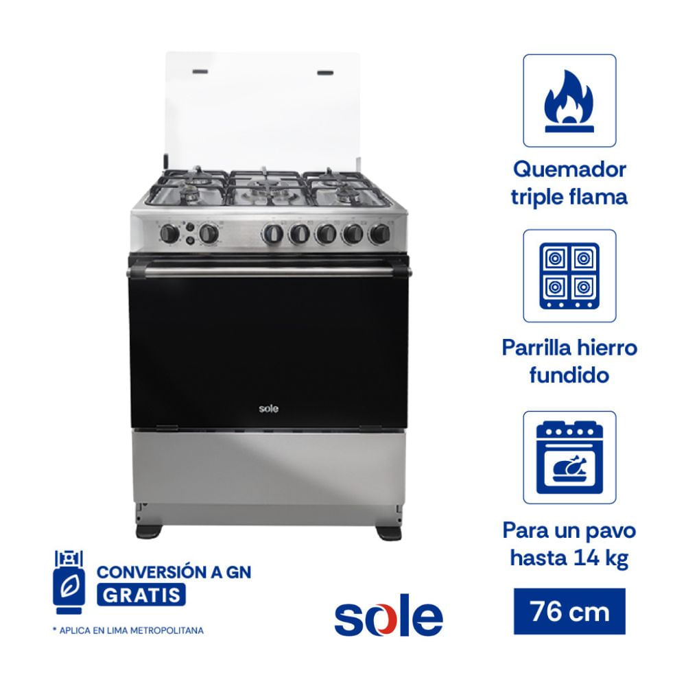 Cocina de Pie GLP Sole Classic Dubai 5 Hornillas 76cm Gris