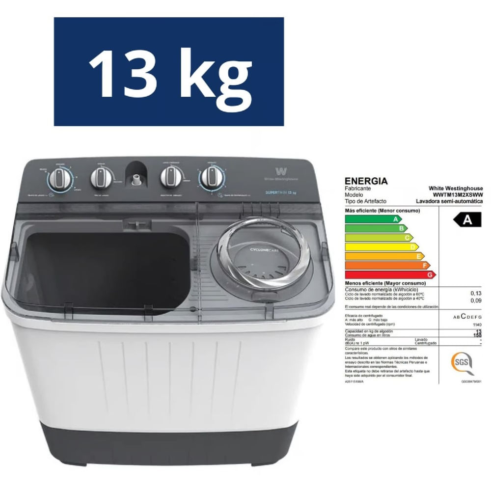 Lavadora Semiautomática 13Kg WWTM13M2XSWW