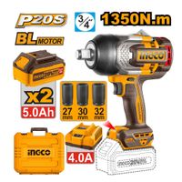 Llave de Impacto Brushless Ingco 20V 1350NM 3/4"" + 2 Baterías 5.0AH + Cargador 4.0AH CIWLI20135